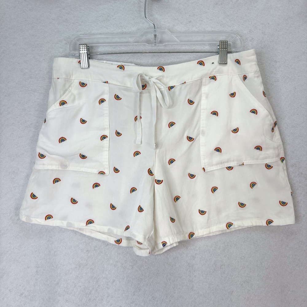Feeling Proud White Rainbow Embroidered Drawstring Shorts Womens L‎ Pride Summer
